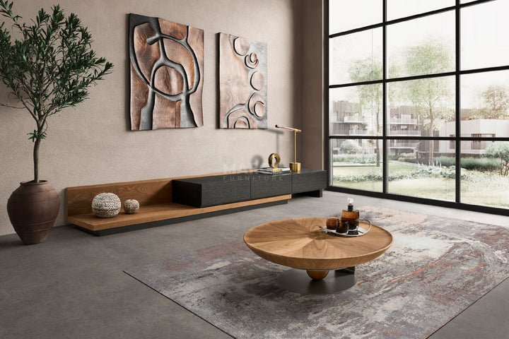 Amazon Round Walnut Coffee Table With Titanium Base (Single Piece)