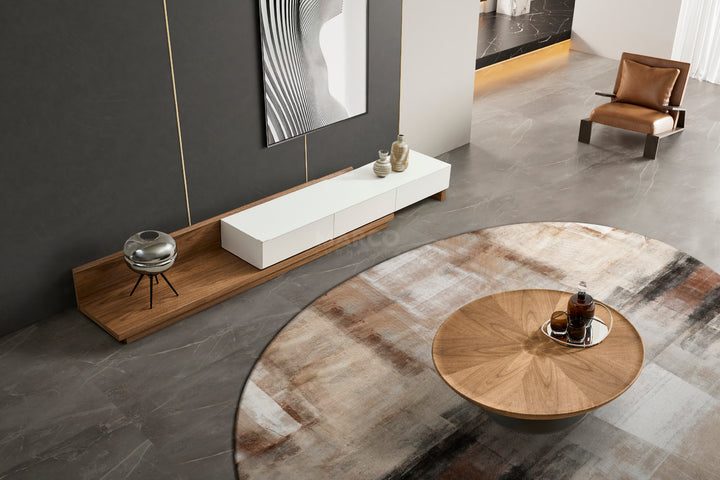 Amazon Round Walnut Coffee Table With Titanium Base (Single Piece)