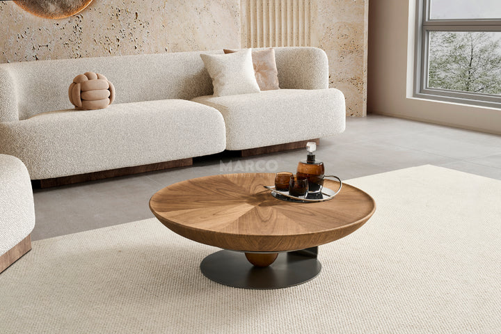 Amazon Round Walnut Coffee Table With Titanium Base (Single Piece)
