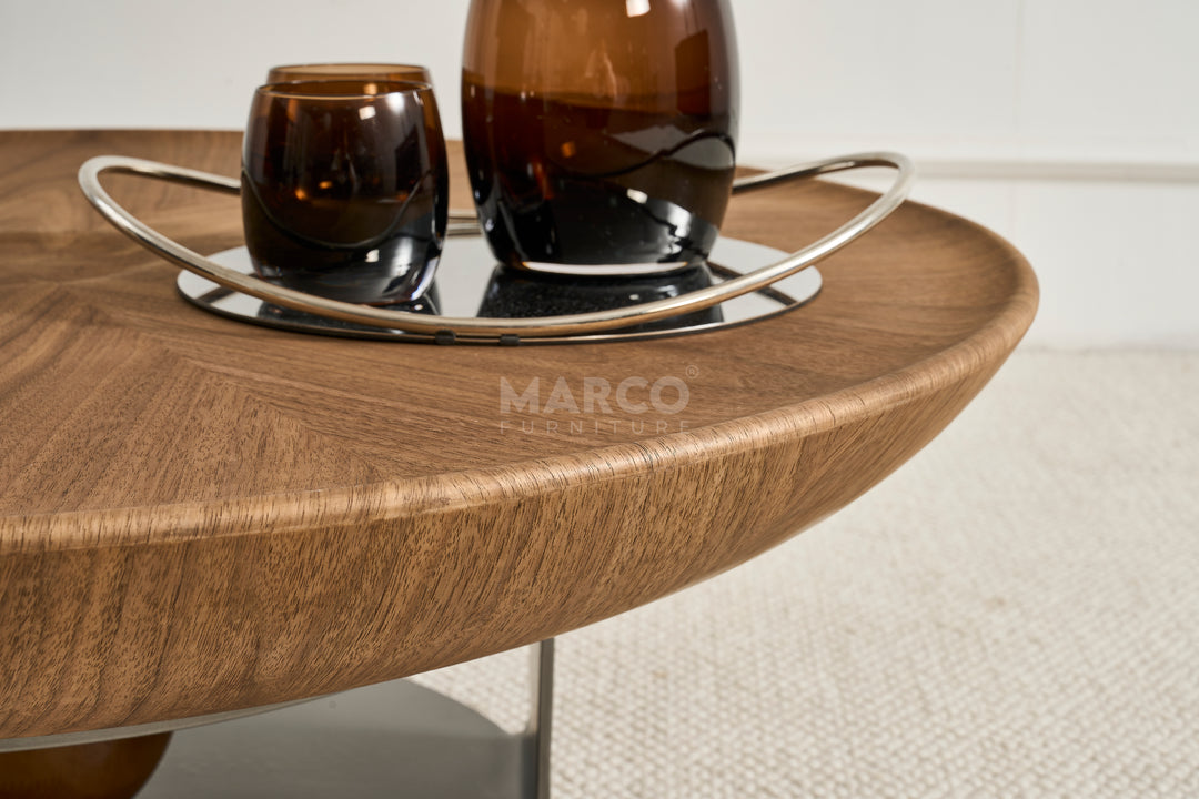 Amazon Round Walnut Coffee Table With Titanium Base (Single Piece)