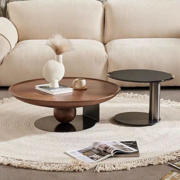 Amazon Single Piece Round Walnut Coffee Table With Titanium Base