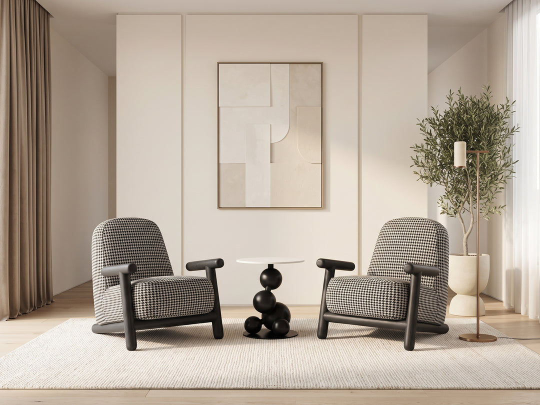 Apollo Houndstooth Armchair – Modern Wooden Accent Chair