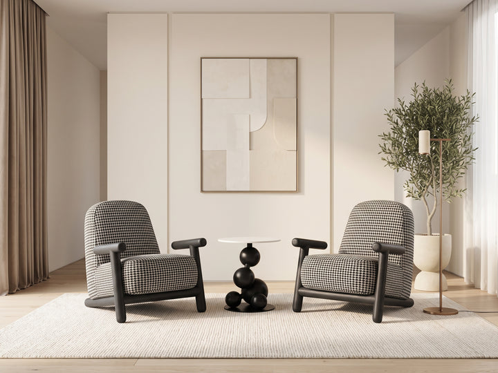 Apollo Houndstooth Armchair – Modern Wooden Accent Chair