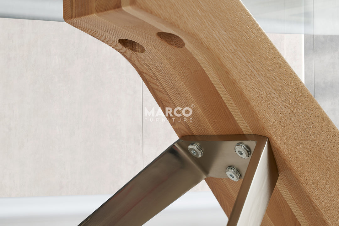 Arco Glass Coffee Table with Ash Wood Base and 12mm Tempered Glass Top