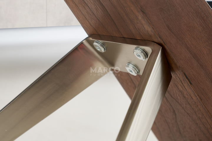 Arco Glass Coffee Table in Walnut Color with 12mm Tempered Glass Top