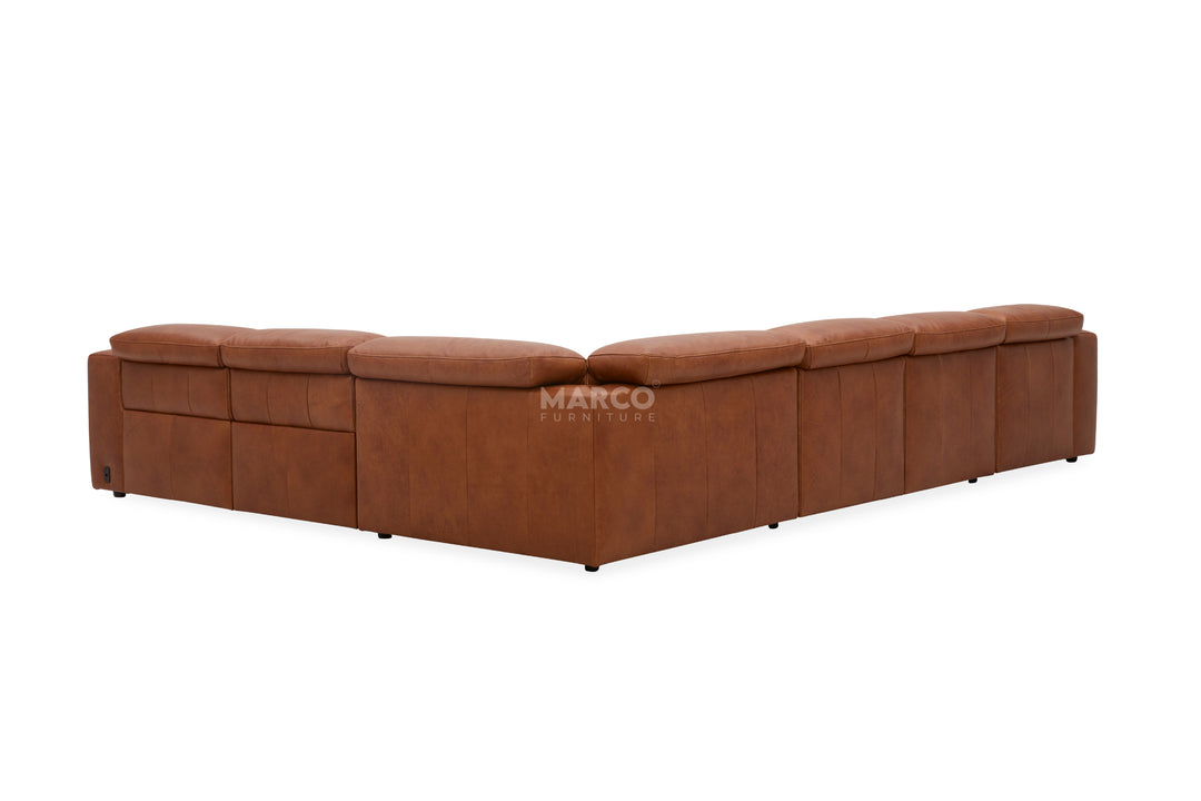 Brown sectional sofa with 'Marco' branding on a white background
