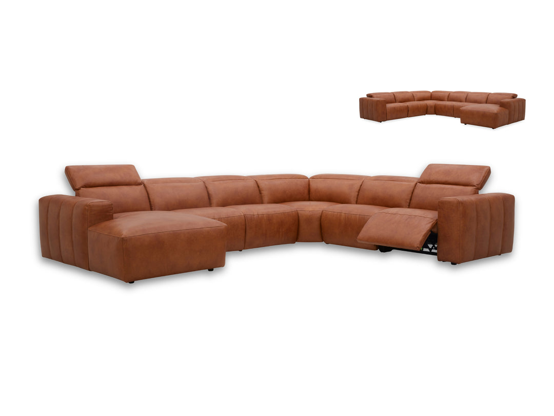 Arizona Leather Recliner Sofa with Chaise & Adjustable Headrests