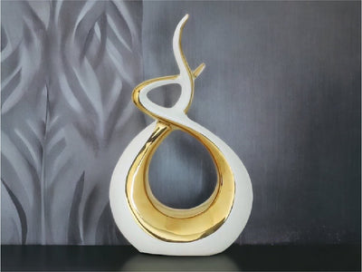 Ceramic Flame Sculpture White & Gold