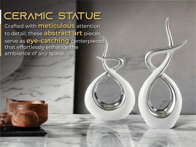 Ceramic Flame Sculpture White & Silver