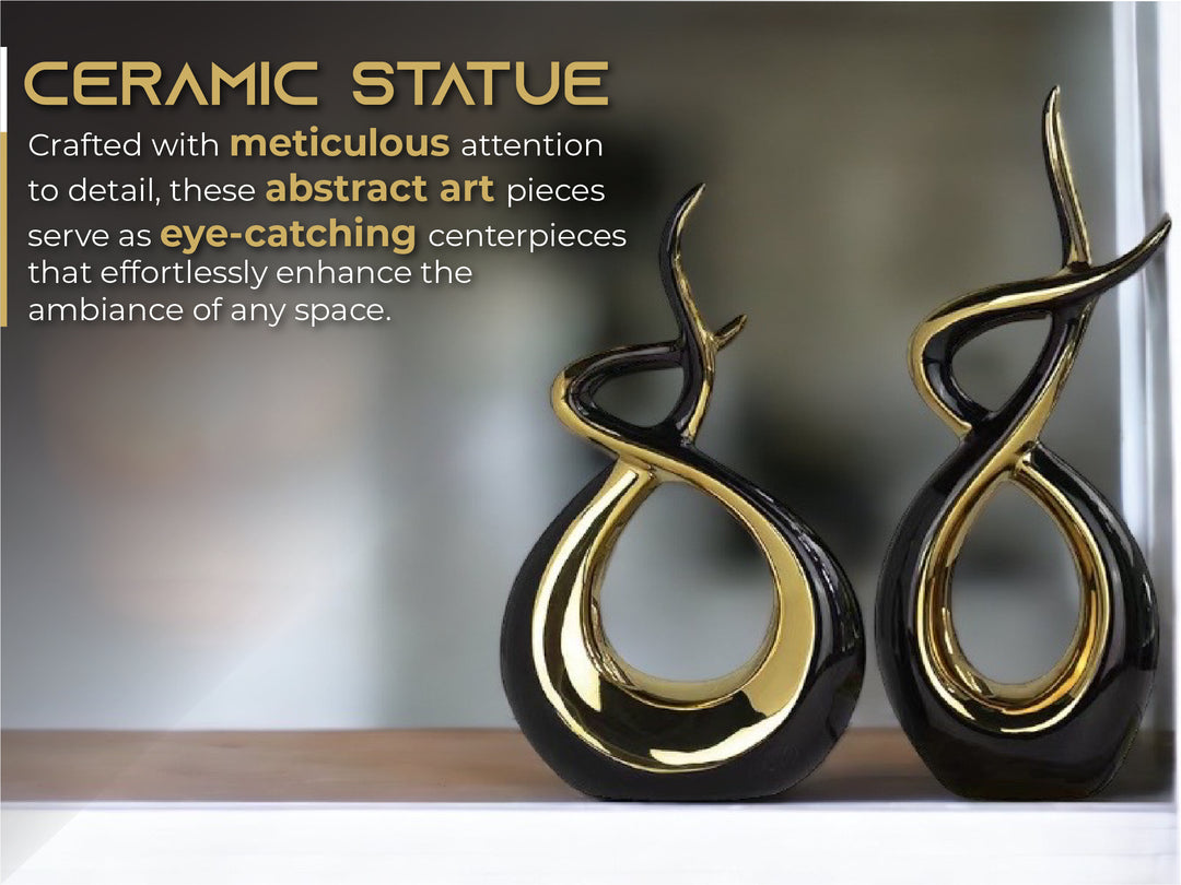 Ceramic Flame Sculpture Black & Gold - Marco Furniture