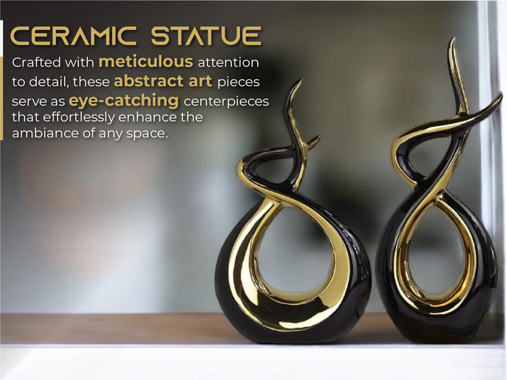 Ceramic Flame Sculpture Black & Gold - Marco Furniture