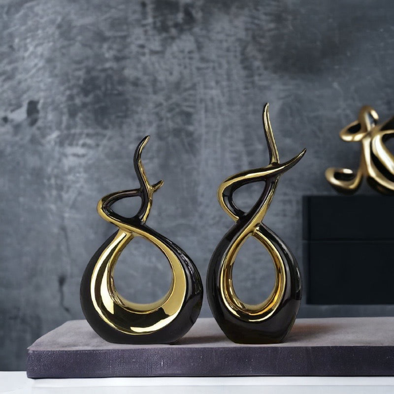 Ceramic Flame Sculpture Black & Gold - Marco Furniture