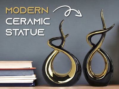 Ceramic Flame Sculpture Black & Gold - Marco Furniture