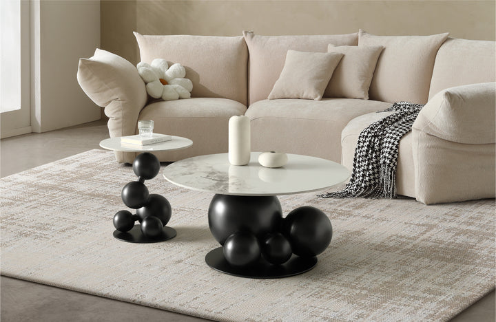 Bruno Sintered Stone Top Side Table with Gold Steel Base