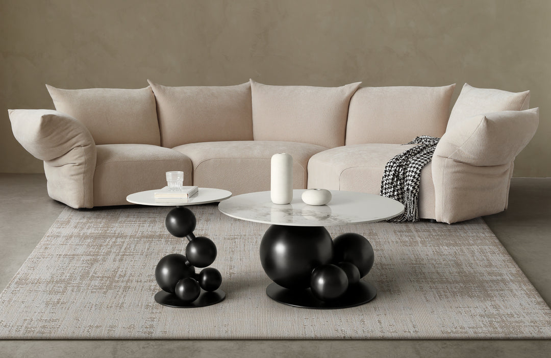 Bruno Sintered Stone Top Side Table with Gold Steel Base