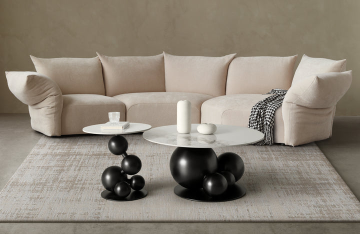 Bruno Sintered Stone Top Side Table with Gold Steel Base