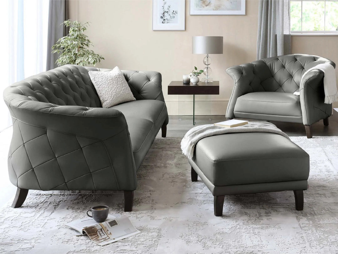 Brixton Ottoman with Wooden Legs – Premium Leather Footstool