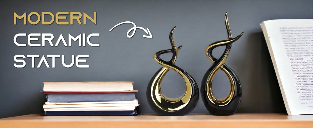 Ceramic Flame Sculpture Black & Gold - Marco Furniture