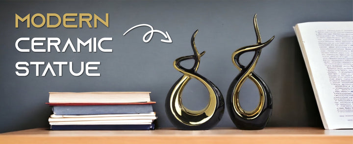 Ceramic Flame Sculpture Black & Gold - Marco Furniture