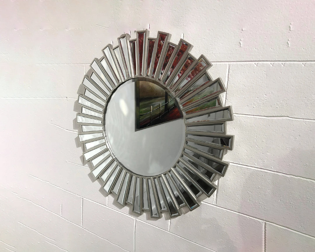 Bella Designer Round Silver Wall Mirror (88cm)