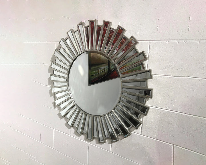 Bella Designer Round Silver Wall Mirror (88cm)