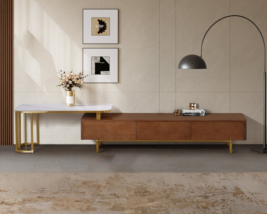 Earl Extendable TV Unit with Stainless Steel Gold Legs