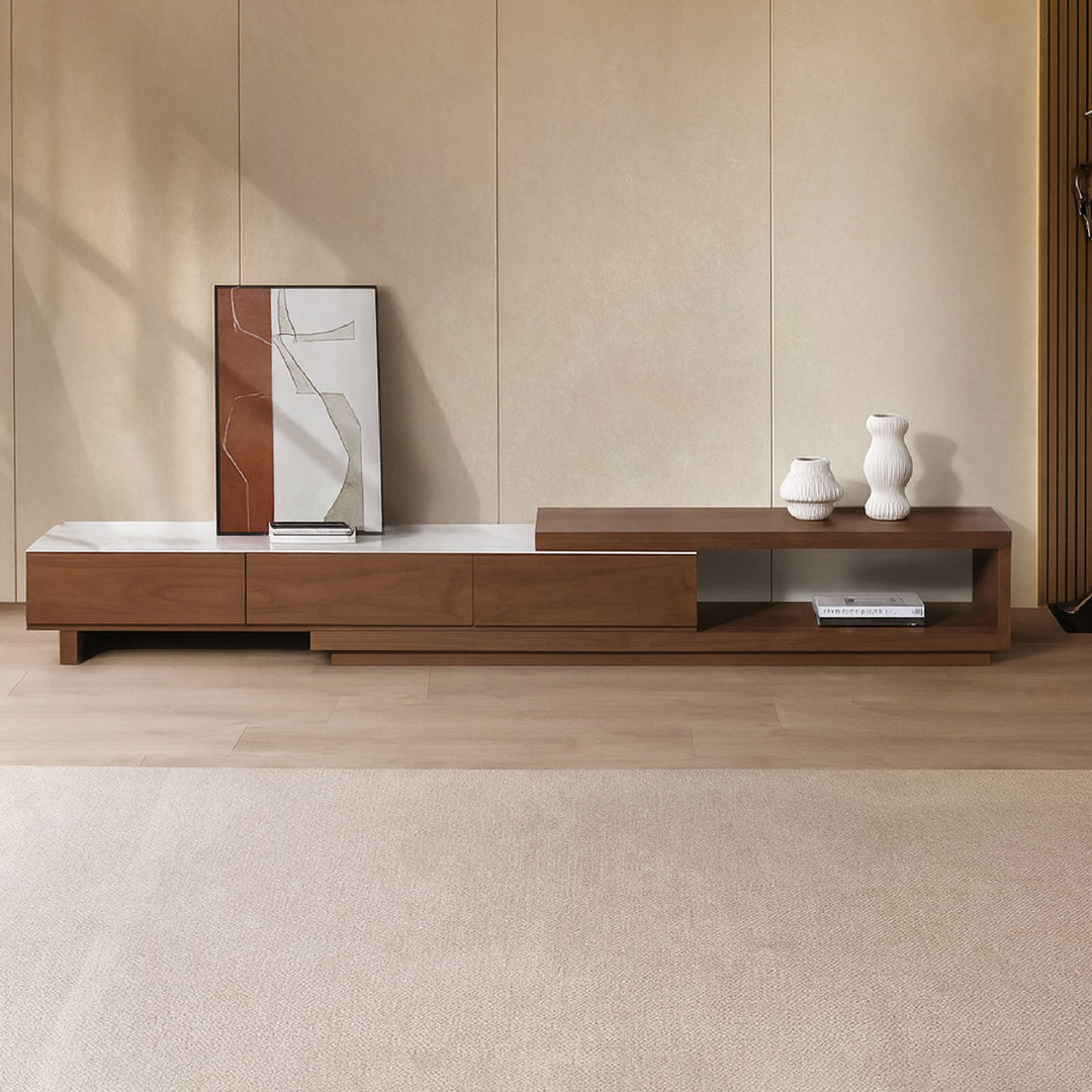 Bahamas Walnut & White Sintered Stone Extendable TV Unit