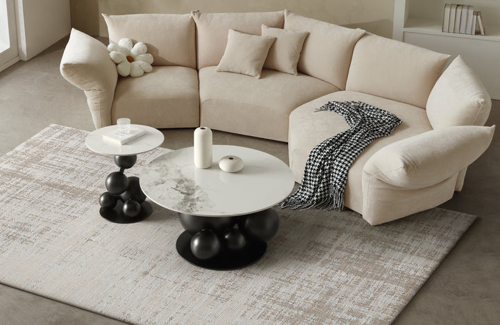 Bruno Sintered Stone Top Coffee Table Set with Gold Steel Base