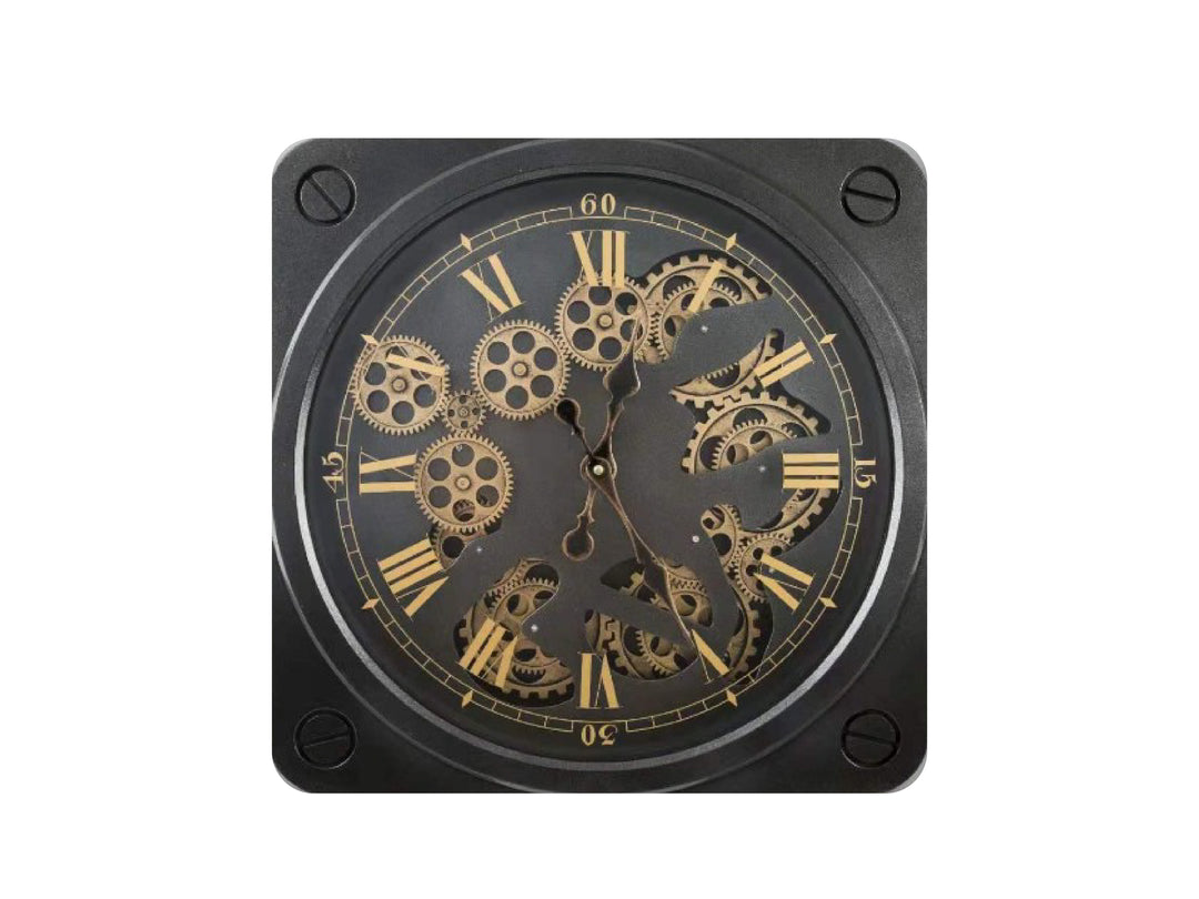 Vintage Moving Cogs Square Wall Clock (35 cm)