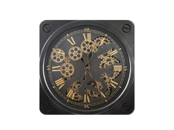 Vintage Moving Cogs Square Wall Clock (35 cm)