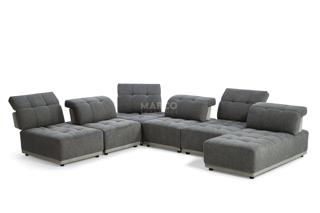 Hawaii Woven Fabric Modular Sofa Lounge with Chaise & Ottoman
