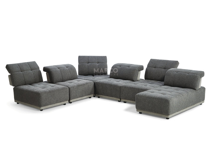 Hawaii Woven Fabric Modular Sofa Lounge with Chaise & Ottoman