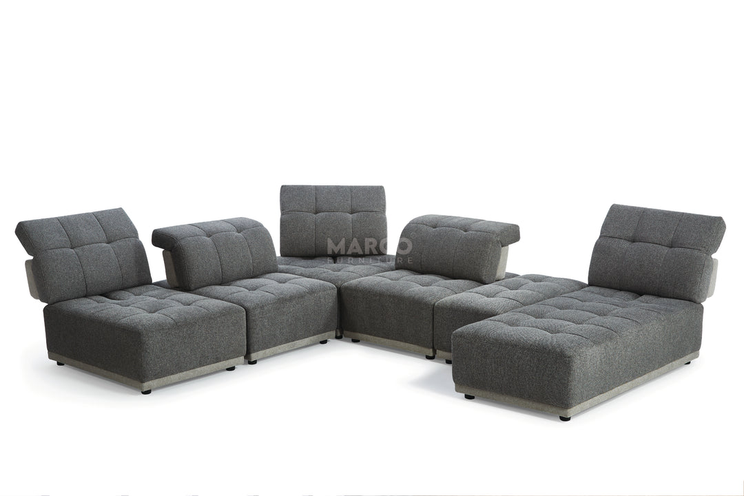 Hawaii Woven Fabric Modular Sofa Lounge with Chaise & Ottoman