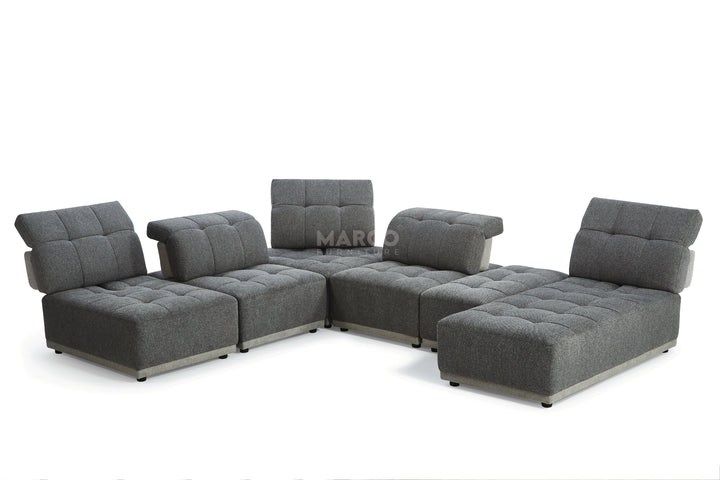 Hawaii Woven Fabric Modular Sofa Lounge with Chaise & Ottoman
