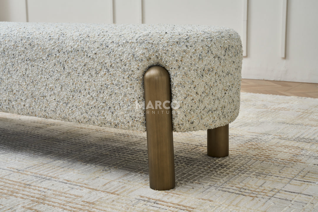 Catalina Boucle Ottoman – Textured Bench Seat with Bronze Legs