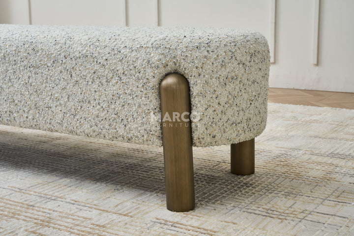 Catalina Boucle Ottoman – Textured Bench Seat with Bronze Legs