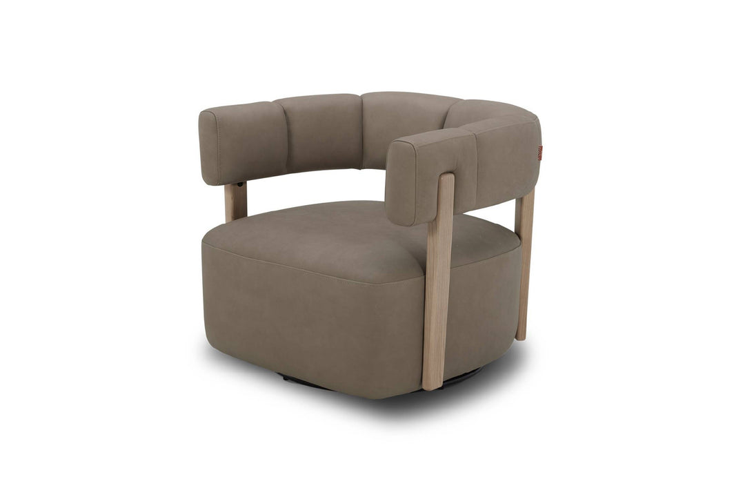 Brown armchair with wooden legs on a white background