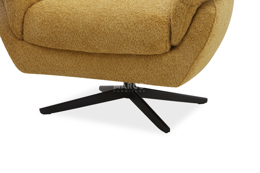 Brown armchair with a black metal base on a white background