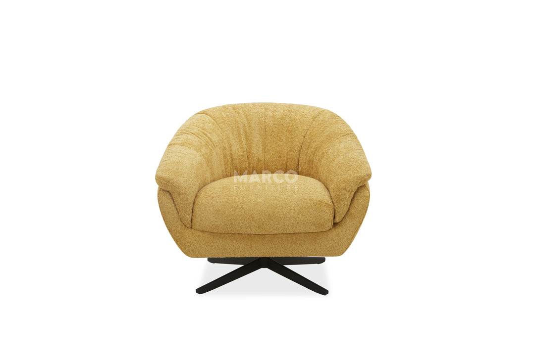 Beige armchair with a black base on a white background