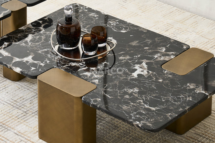 Aurora Black Rose Marble Top Coffee Table -  Metal Legs in Gold