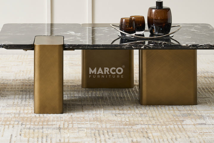 Aurora Black Rose Marble Top Coffee Table -  Metal Legs in Gold