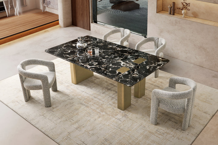 Aurora Black Rose Marble Top Dining Table