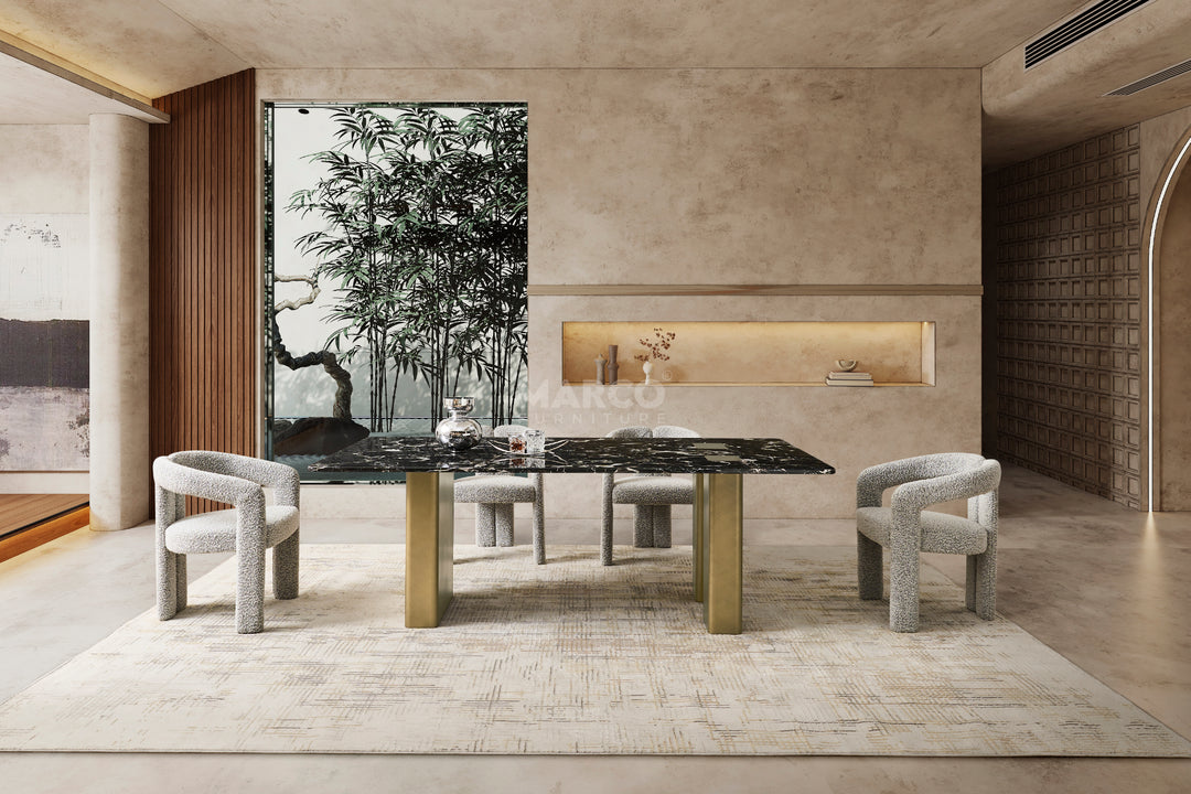 Aurora Black Rose Marble Top Dining Table
