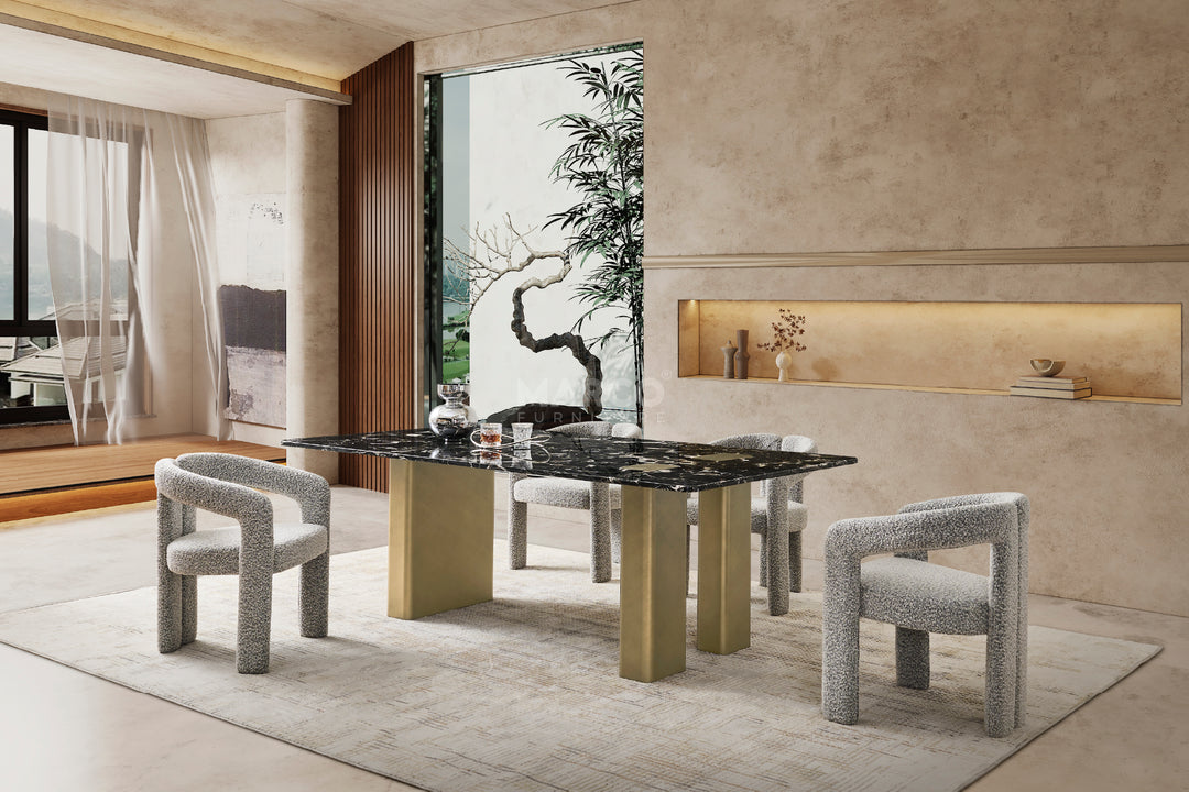 Aurora Black Rose Marble Top Dining Table