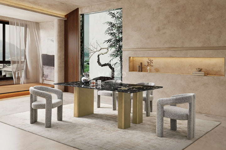 Aurora Black Rose Marble Top Dining Table