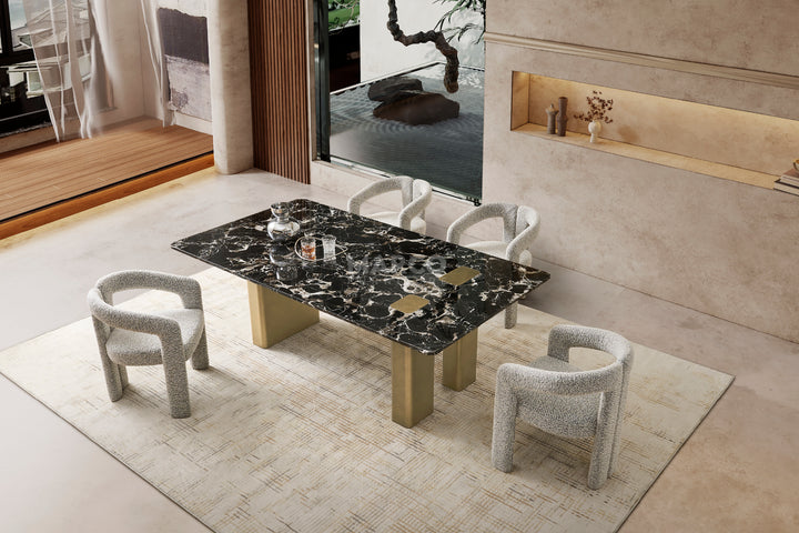 Aurora Black Rose Marble Top Dining Table