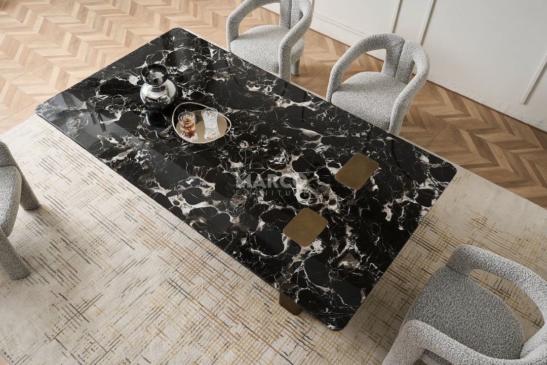 Aurora Black Rose Marble Top Dining Table