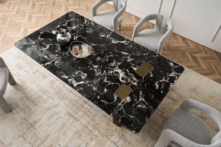 Aurora Black Rose Marble Top Dining Table
