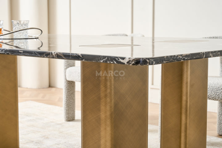 Aurora Black Rose Marble Top Dining Table