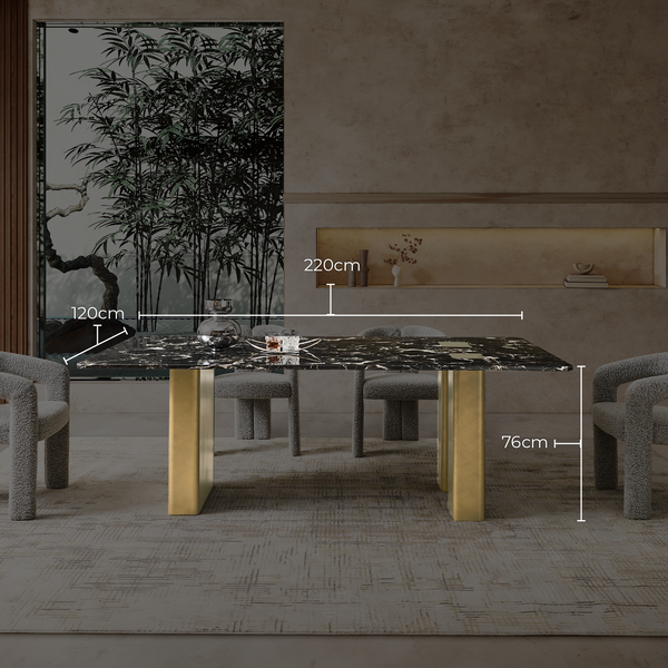 Aurora Black Rose Marble Top Dining Table